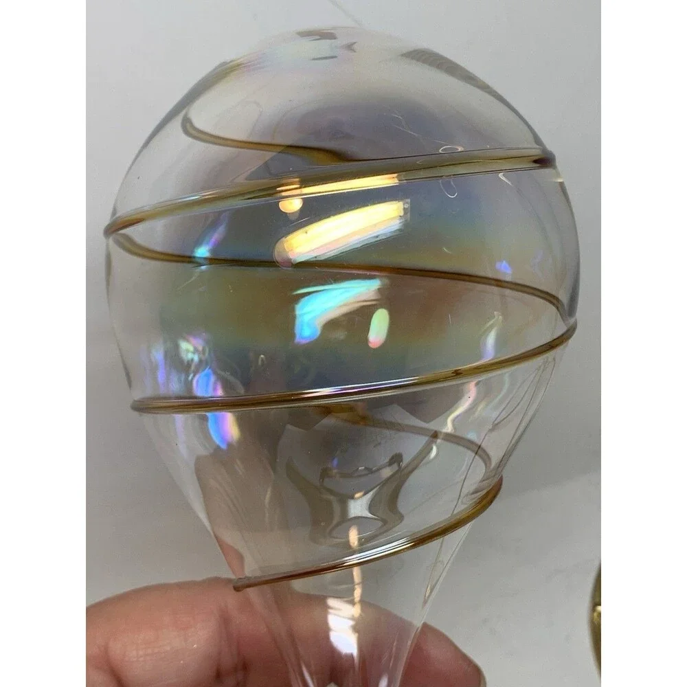 Christmas Ornament Hand Blown Glass Iridescent Tear Drop Gold Swirl Silvestri